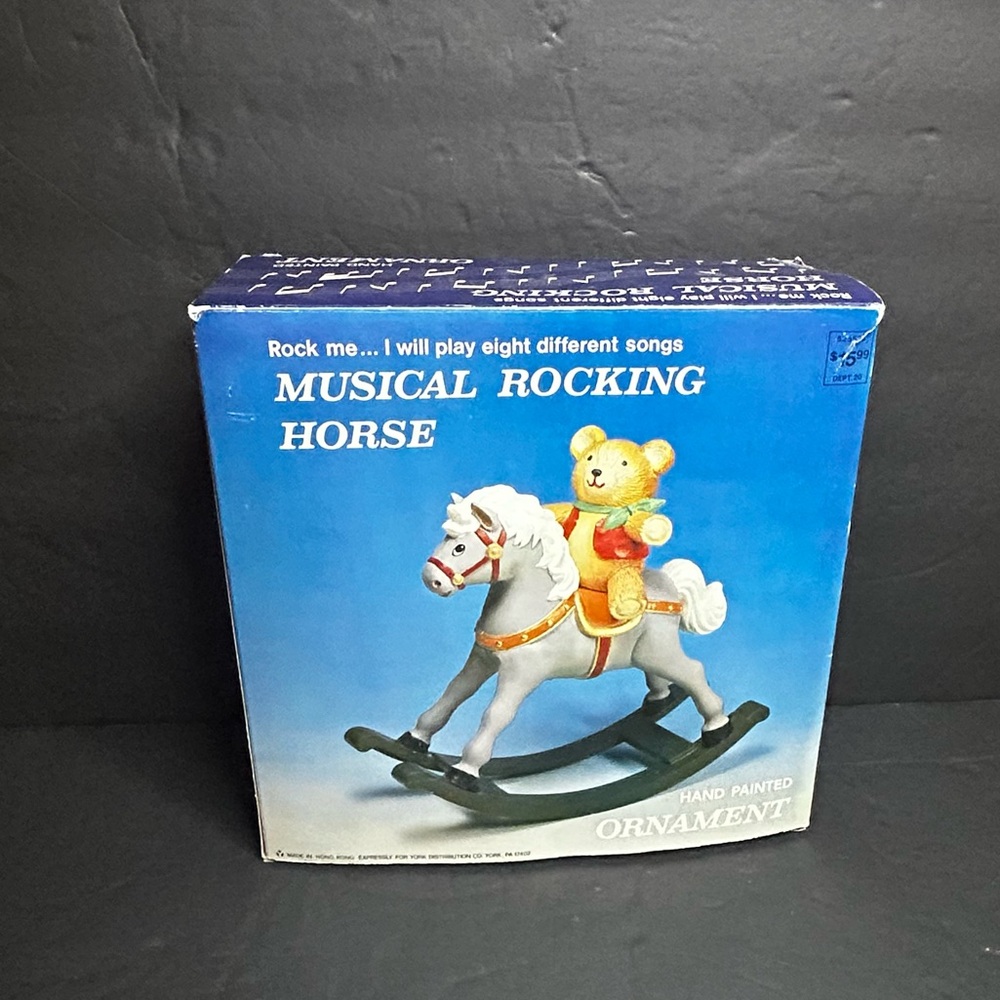 Vintage Musical Christmas Teddy Bear On A Rocking Horse 8” Tall, Tested Works.